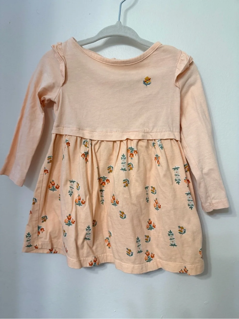 Carter's Peach Long-Sleeve Floral Knit Bodice Dress